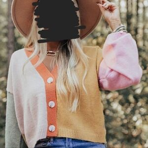 BiBi ColorBlock Sweater/Cardi, NWT, M, GREAT Colors, Now+Spring Transition💛🧡🩷